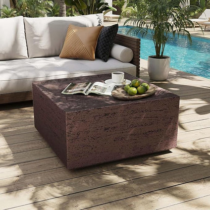 UPHA 28" Square Outdoor Coffee Table, Modern Hollow Concrete Patio Table, Small Minimalist Low Accent Table for Living Room, Balcony, Deck, Backyard, Rust Red