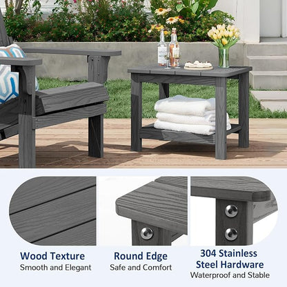 18" Outdoor Side Table, 2-Tier Patio Side Table, Weather Resistant, Easy Assembled, HIPS Adirondack Side Table for Backyard, Pool, Indoor (Gray)
