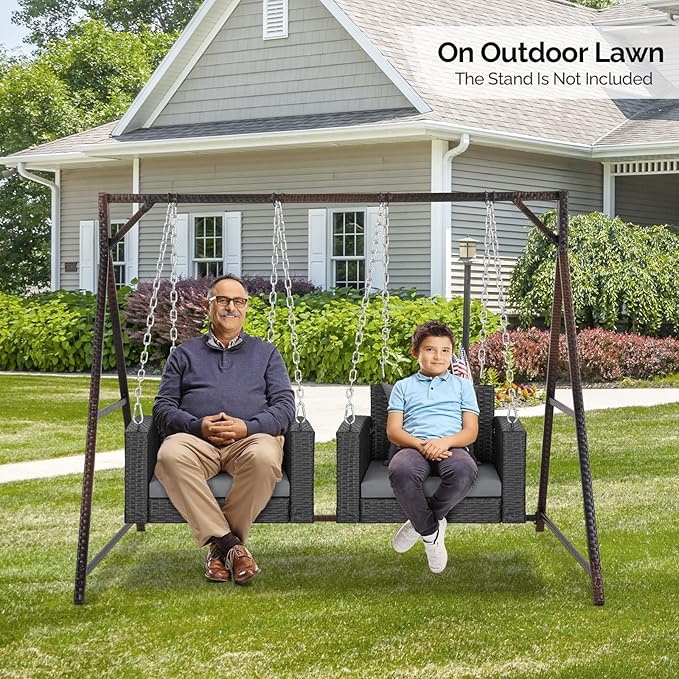 2 FT Wicker Porch Swing, Square Single Person Outdoor Hanging Swing Bench. Handwoven with Weatherproof PE Rattan - Photo 9