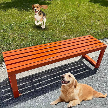 Pure Wrought Iron Metal Garden Bench with Reserved Fixing Holes, Backless Outdoor Bench, 2-3 Person Seat, for Hospital/School/Plaza(Orange,100cm)