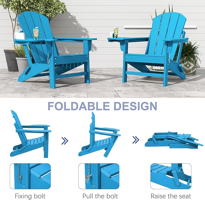 FOOWIN Folding Adirondack Chair, HDPE Adirondack Chairs with Cup Holder - Photo 5