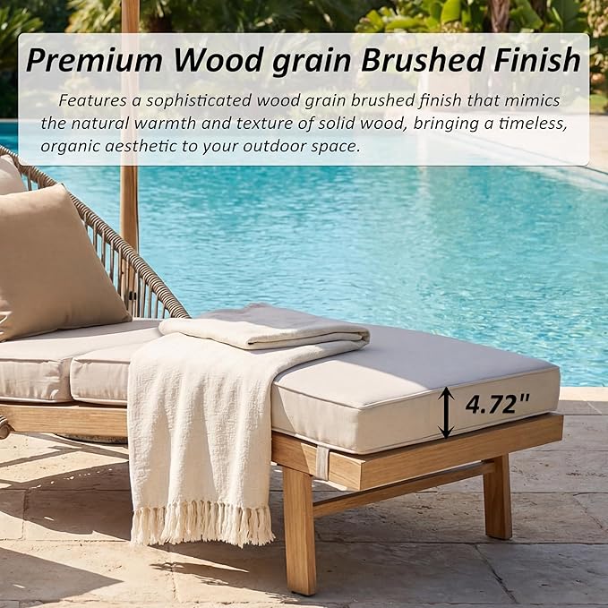 Lounge Chair Outdoor Set of 2 Chaise Lounger, Rope Lounge Chair Patio Chairs with Cushion & Backrest, Outdoor Chaise Lounges for Backyard, Poolside, Patio, Garden, Khaki