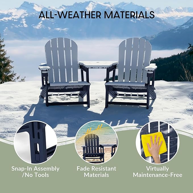 WestinTrends Azura Outdoor HDPE Adirondack Chairs with Connecting Table Tray (Set of 2), Navy Blue