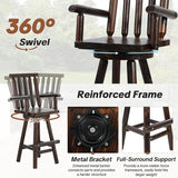 HOMEDIARY Outdoor Solid Wood Swivel Bar Stool, Oversized Patio Log Bar Height Chair with High Back - Photo 3