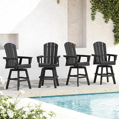 SERWALL Swivel Adirondack Bar Chairs Set of 4, HDPE Outdoor Swivel Barstools Chairs Set of 4 for Bistro, Poolside, Garden, Black