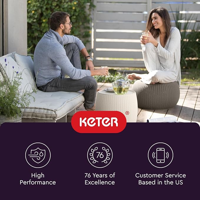 KETER Urban Knit Pouf Ottoman Set of 2 with Storage Table for Patio and Room Décor-Perfect for Balcony, Deck - Photo 10