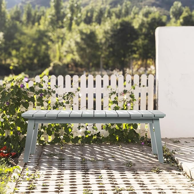 VINGLI Outdoor Wooden Bench, 45” 2-Person Backless Dining Bench, Weatherproof Outdoor Patio Bench for Porch Entryway Garden (2, Gray)