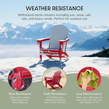 WestinTrends Malibu 3-Pieces Adirondack Chairs Set with Side Table, All Weather Outdoor Seating Plastic Patio Lawn Chair Folding for Outside Porch Deck Backyard, Red