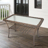 Belord 38 Inch Outdoor Coffee Table with 2 Tier Storage - Wicker Coffee Table with Water Ripple Texture Tempered Glass - Photo 2