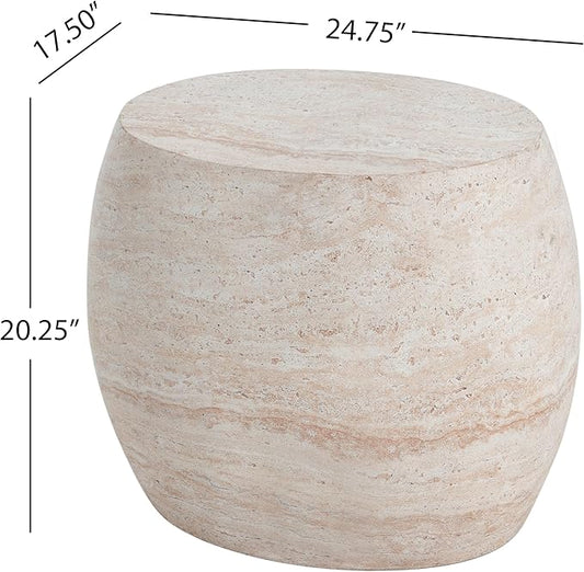 Christopher Knight Home Jayme 20.25" Indoor Outdoor Oval Accent Side Table, Patio Decorative End Table, Lightweight Concrete Garden Stool for Patio Living Room Balcony & Garden Decor, Travertine