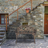 SSLine 38.5" Garden Patio Bench, Cast Aluminium Frame Antique Finish Rose Metal Outdoor Bench - Photo 7