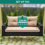 YITAHOME Wicker Hanging Porch Swing Chair 2-Seats Outdoor Black Rattan Patio Swing Lounge w/ 2 Back Cushions Capacity - Photo 5