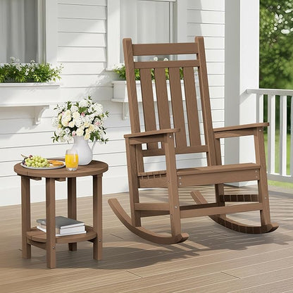 SERWALL Round Adirondack Side Table, 16.5" Double Outdoor Side Table, HDPE Small End Tables for Backyard Pool Porch Garden Lawn, Brown
