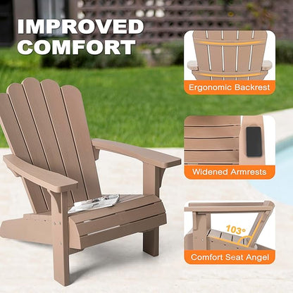 NUU GARDEN Folding Adirondack Chair, Plastic Fire Pit Chairs, Patio Chair Weather Resistant, Outdoor Chairs, Lawn Chair with Widened Armrests, for Deck, Outdoor, Backyard, Garden, Champagne