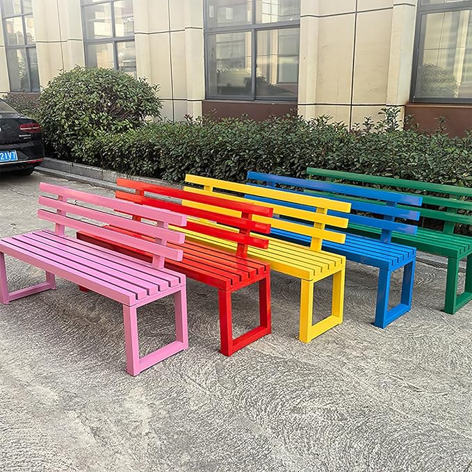 Outdoor Metal Garden Bench, Patio Park Benches Weatherproof, Colorful Front Porch Bench with Backrest, for Outside, Porch, Backyard, Lawn, Balcony(Gray,150cm/59in)
