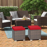 RELAX4LIFE Wicker Outdoor Storage Ottoman, 2-Piece Rattan Footstool w/Removable Cushion - Photo 8