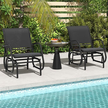 Tangkula Swing Glider Chair, Ergonomic Rocking Chair with Comfortable Fabric, Iron Frame, 4 Non-Slip Foot Pads, Outdoor Patio Glider Rocker Chair for Living Room, Garden, Backyard (1, Black)