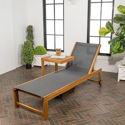 JONATHAN Y LNG1100A-2SET Trabuco Coastal Modern Acacia Wood Mesh 3-Position Outdoor Chaise Lounge Set with Side Table Transitional, Classic, Minimalist, Traditional, Contemporary, Dark Gray/Teak Brown
