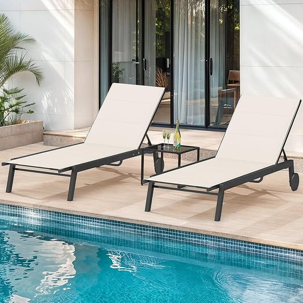 DWVO Outdoor Chaise Lounge Set, 2 Patio Chaise Lounge Chairs with Side Table - Photo 1