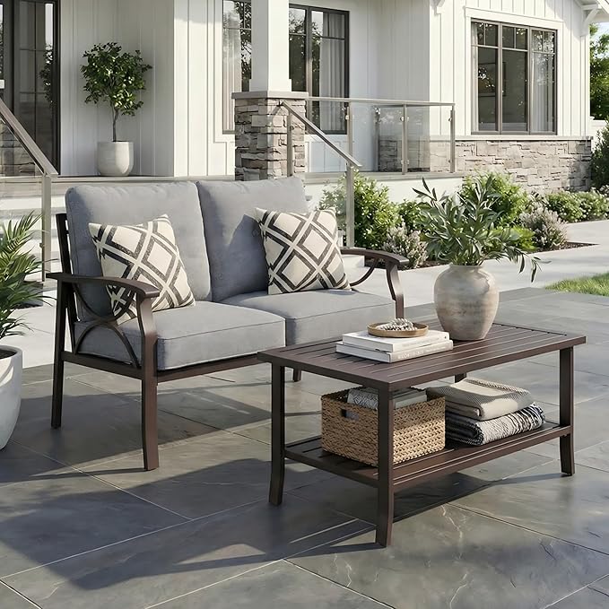 RoyalCraft 2-Pieces Outdoor Patio Furniture Set, Outdoor Metal Sectional Furniture with Cushions - Photo 7
