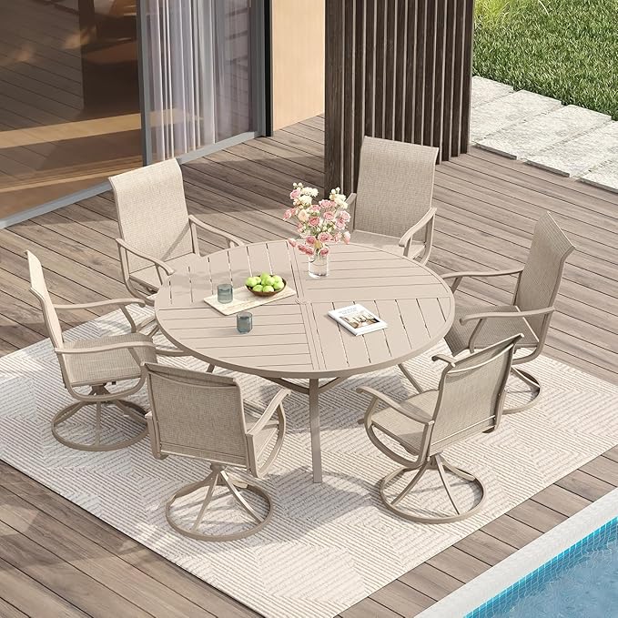 VICLLAX 50" Round Patio Table with Umbrella Hole, All Weather Metal Outdoor Dining Table for 6 - Photo 6