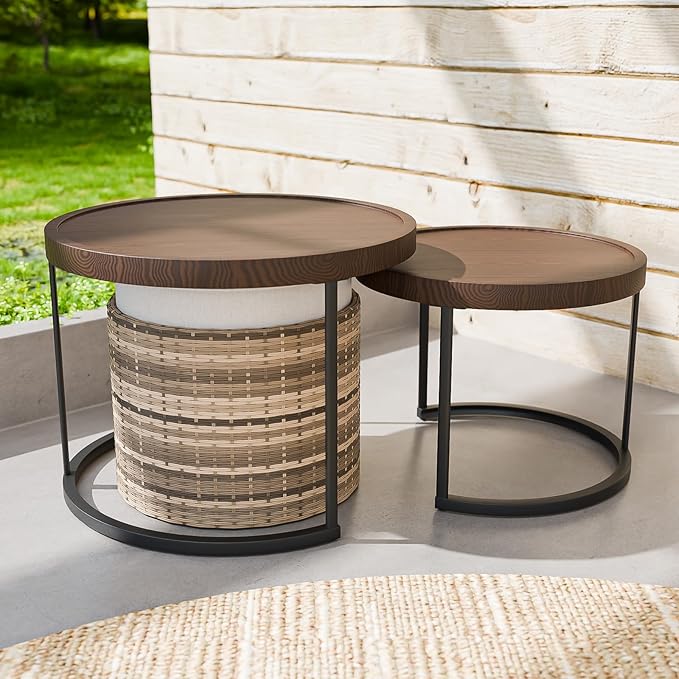 EAGLE PEAK Sunset Dune Collection Round Modern Nesting Coffee Tables, Wood Grain Top Stacking Accent Tables - Photo 1