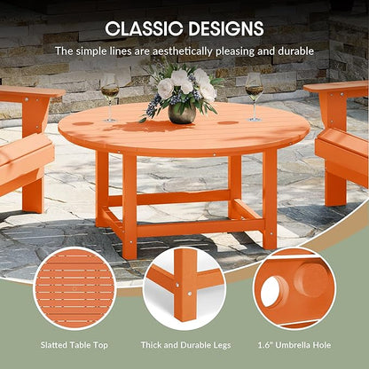 WestinTrends Dylan 5-Piece Outdoor Patio HDPE Adirondack Chair with Round Coffee Table Conversation Set, Orange