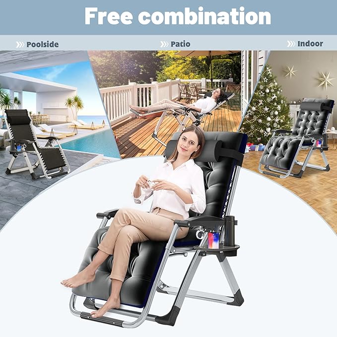 Slsy Zero Gravity Chair, Reclining Lounge Chair with Removable Cushion & Tray for Indoor and Outdoor - Photo 6