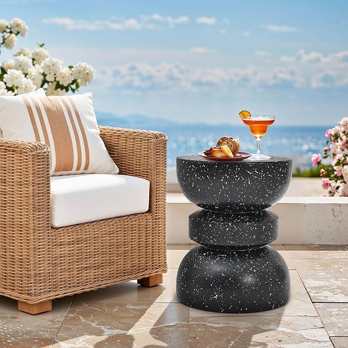 18" H Modern Black Side Table for Living Room, Decorative Terrazzo Finish MGO Outdoor End Table - Photo 4