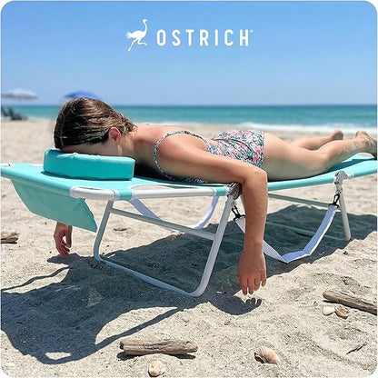 Ostrich the Ladies Comfort Lounger with Chest Support, Foldable and Portable Reclining Outdoor Patio Beach Lawn Camping Pool Tanning Chair, Aqua