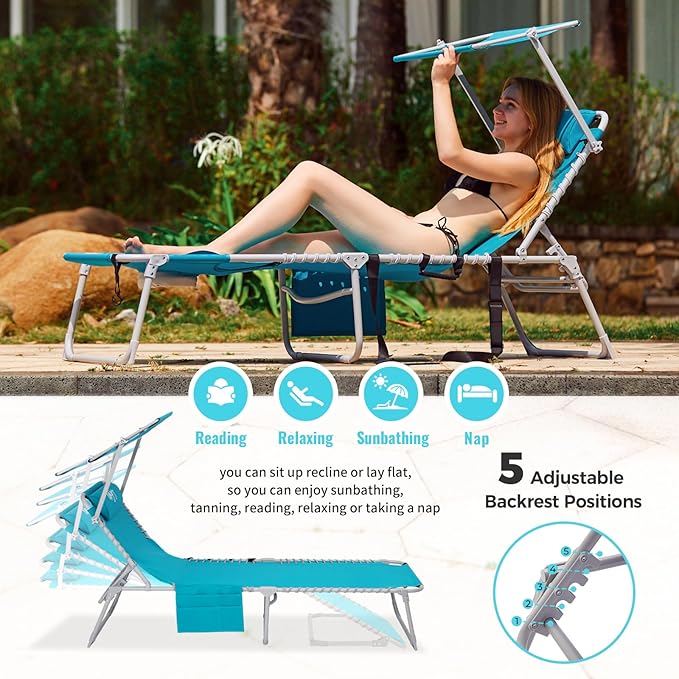 #WEJOY 3 in 1 Tanning Chair with Face Hole & Canopy - Photo 5