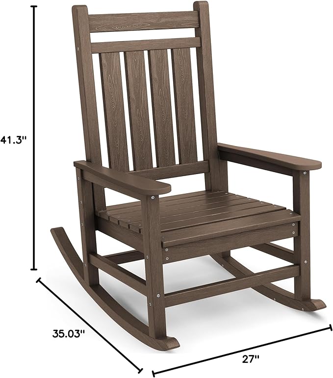 SEWALL HDPE Rocking Chair, Oversized Outdoor Rocking Chair for Adults, Patio Rocker for Porch, Coffee