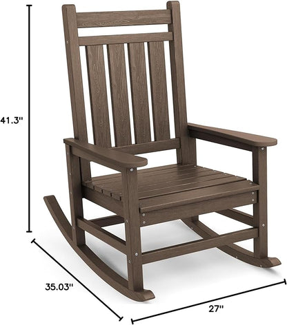 SEWALL HDPE Rocking Chair, Oversized Outdoor Rocking Chair for Adults, Patio Rocker for Porch, Coffee