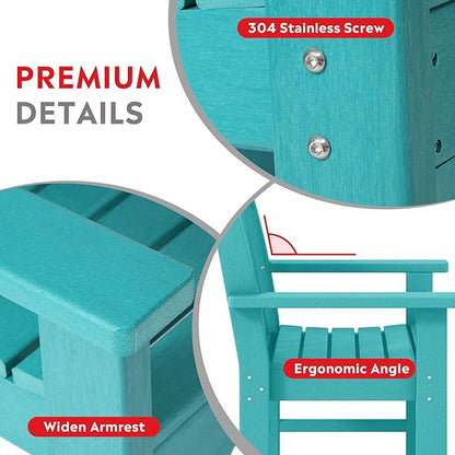 Costaelm Outdoor Patio Table and Chairs Set of 2, 2-Piece HDPE Garden Chair with Square Adirondack Side Table Set, Porch Chairs Coffee Table for Outside Porch Backyard, Turquoise