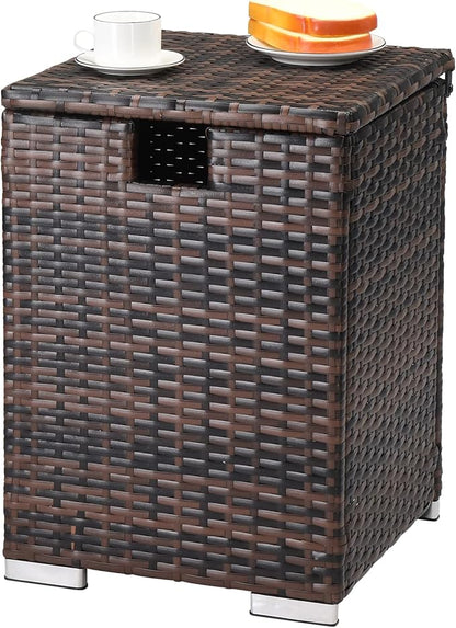 Outdoor Wicker Side Table with Storage Space, Square PE Rattan End Table for Patio Garden Poolside Deck