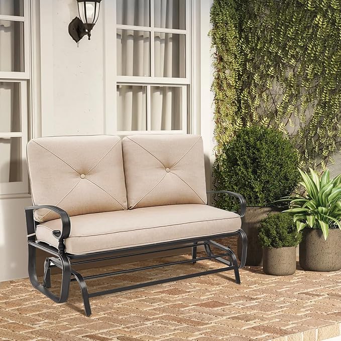 Outdoor Glider Rocking Bench 2 Person Patio Loveseat Steel Frame Furniture Set for Patio, Garden, Yard - Photo 6