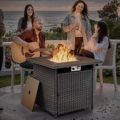 Luxury Patio Furniture Set with 6-inch Thick Cushion, Outdoor Furniture with Fire Pit Table, Swivel Chairs, Sofa, Side Table, Ottomans, 9pcs Wicker Conversation Set for Deck Yard and Poolside(Grey)