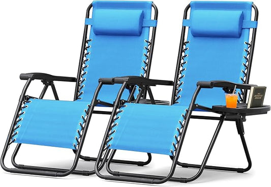 Homall Zero Gravity Chair Adjustable Folding Lawn Lounge Chairs Outdoor Lounge Gravity Chair Camp Reclining Chair with Pillows for Poolside Backyard and Beach Set of 2 (Sky Blue)