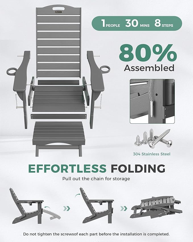 Folding Adirondack Chair with Retractable Ottoman - Photo 8
