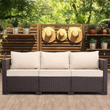 Patio Furniture 3-seat Sofa Wicker Outdoor Furniture Outdoor Couch Deep Seat Hight Backrest Non-Slip Cushions, Khaki - Photo 1