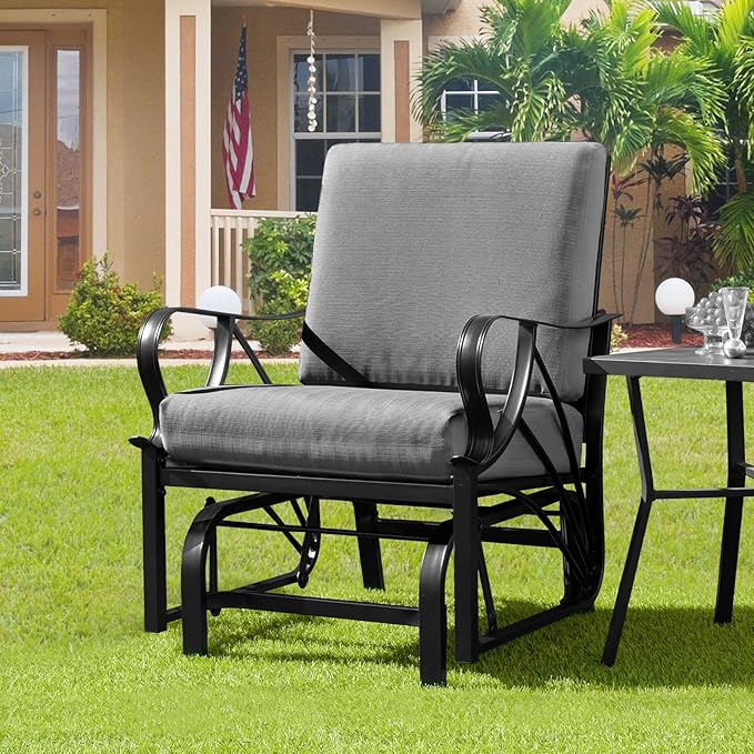 Giantex Outdoor Glider, Patio Rocking Chair with Thick Cushion, Sturdy Metal Frame, Curved Armrest, Ergonomic Design - Photo 2