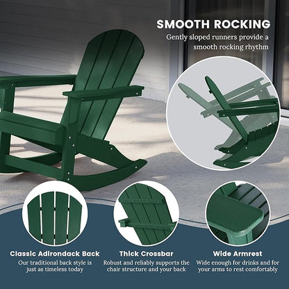 WO WESTIN OUTDOOR HDPE Laguna Outdoor Rocking Poly Adirondack Chair (Set of 2), Dark Green