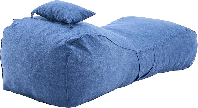 Merax Outdoor Bean Bag Chairs with Headrest, 71" L Large Lounger Chair for Adults Bean Bag Bed with Foam Filled for Patio Pool Balcony & Desk, Beige Fabric Outside Beanbag Chair, Navy Blue