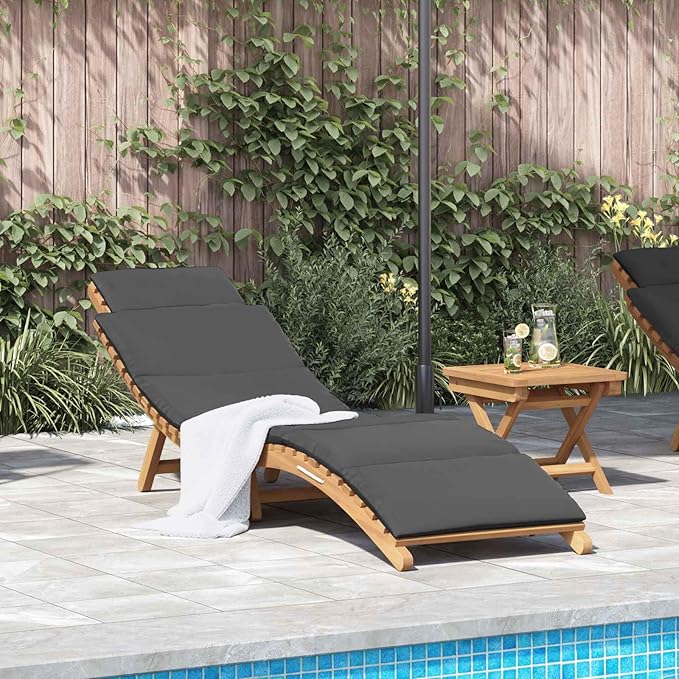 Brown Teak Outdoor Chaise Lounge 77.95x21.65x23.03 in Weather-Resistant Sunlounger with Thick Cushion for Poolside, Patio, Garden Relaxation