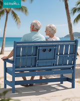 SERWALL Outdoor Bench with Cup Holder, 58" HDPE Front Porch Bench Suitable for 3 Person - Photo 7