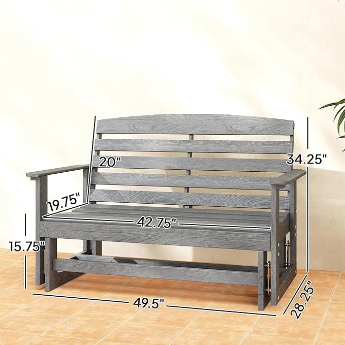Outsunny 2-Person Outdoor Glider Bench Patio Double Swing Rocking Chair Loveseat w/Slatted HDPE Frame for Backyard - Photo 3