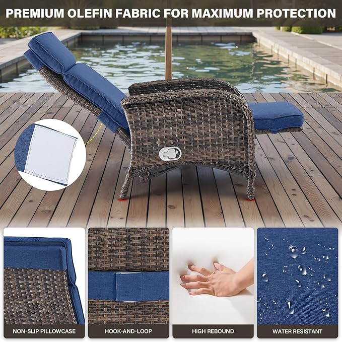 Belord Versatile Outdoor Recliner Chair Set of 3 - Reclining Patio Chair with Adjustable Backrest and Footrest - Photo 5