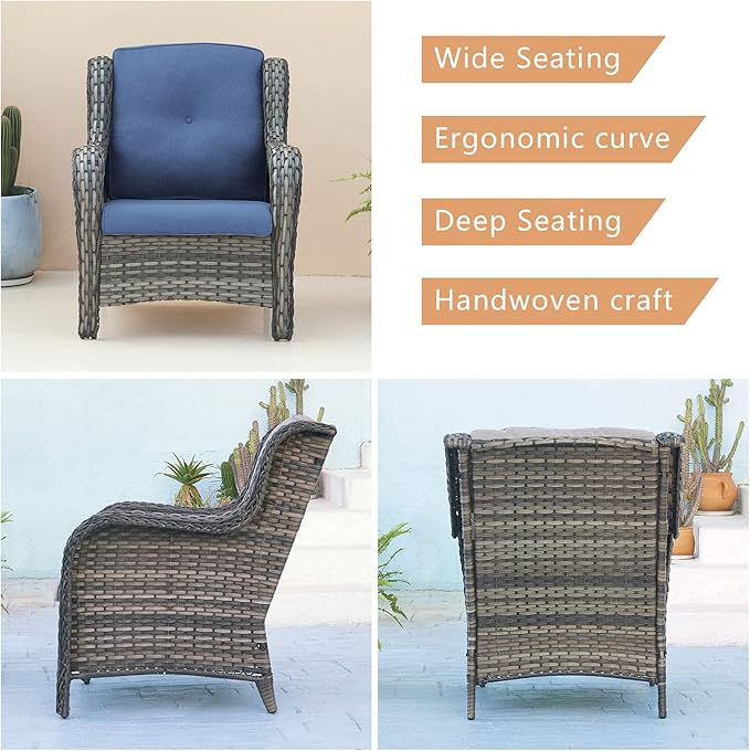 HUMMUH 4 Pieces Patio Bistro Set Wicker Patio Chairs Set of 2 with Ottomans Rattan Outdoor Furniture Conversation Set - Photo 5