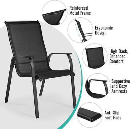 Yaheetech Set of 6 Patio Dining Chairs, Outdoor Stackable Patio Chairs with Backrest/Armrests, All Weather Chairs for Garden/Lawn/Porch/Backyard Pool, Black