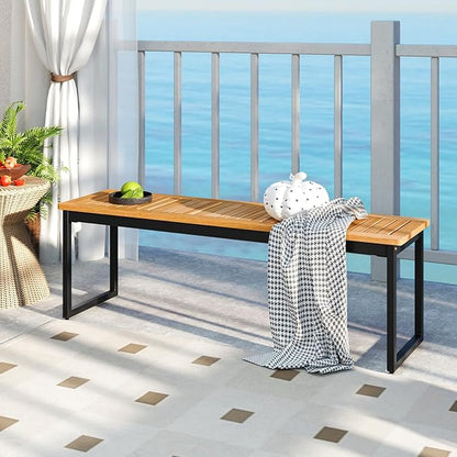 Tangkula Patio Dining Bench, 2-3-person Backless Bench with Slatted Seat & Metal Legs, Indoor Outdoor Bench for Entryway, Front Porch, Garden, Poolside, Farmhouse Kitchen Dining Seat